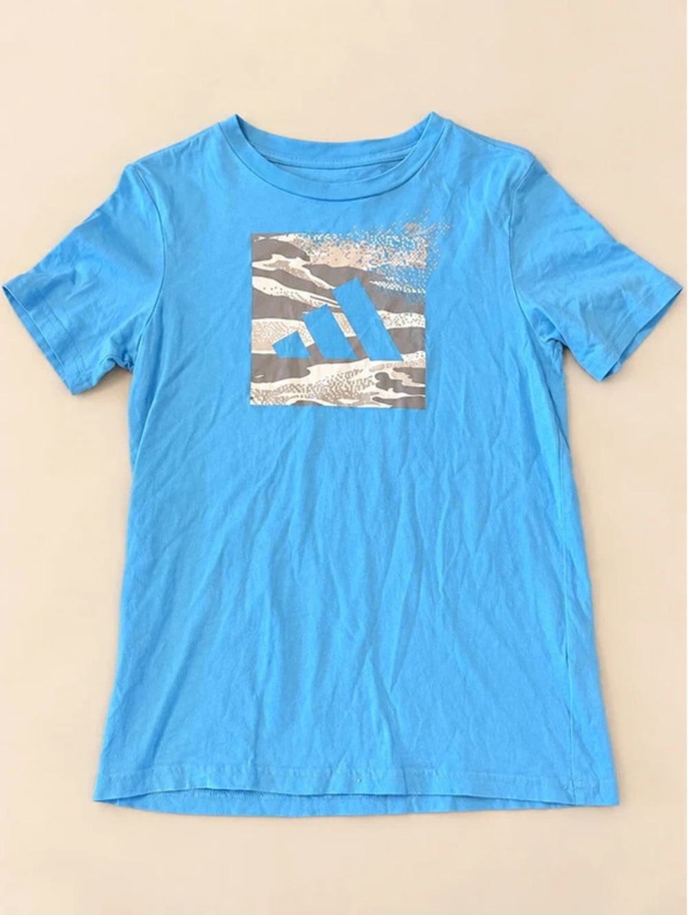 Adidas Boys Aqua Blue Graphic Logo T-Shirt Size M 10/12